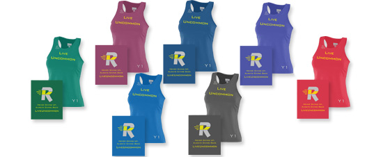 Available ladies wicking racerback shirt colors.