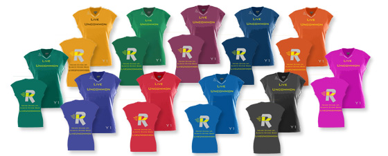 Available ladies wicking ralley jersey colors.